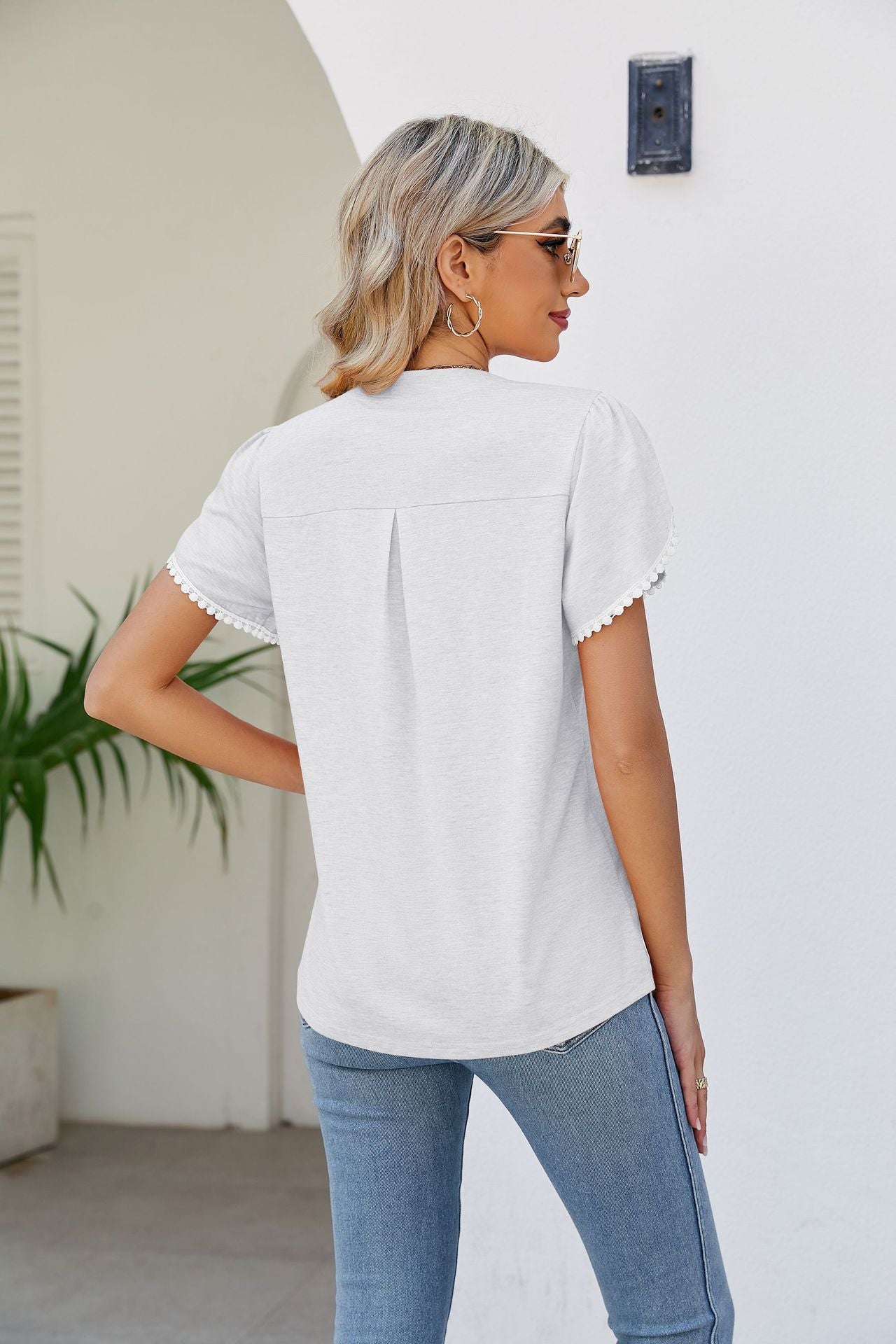 Petal Sleeve Notched Neck Top