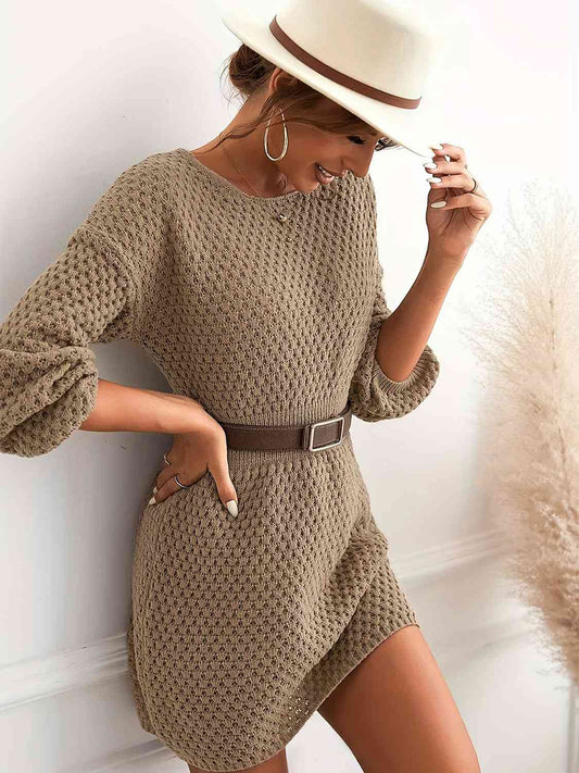 Round Neck Long Sleeve Sweater Dress