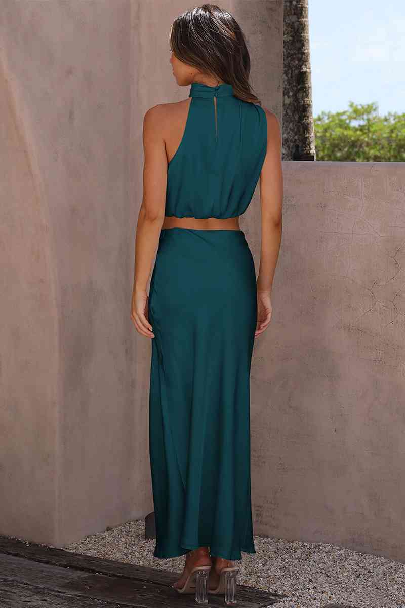 Cropped Turtle Neck Tank Top and Maxi Skirt Set
